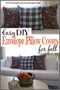Learn how to make easy DIY envelope pillow covers to decorate your home for fall this year at Sparkles of Sunshine.