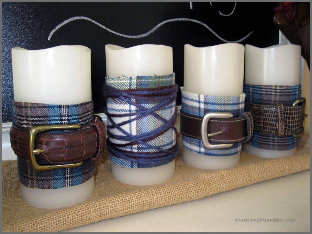Dress up boring candles with leather belts and flannel for fall. Get inspired at Sparkles of Sunshine!