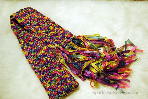 Crocheted Ribbon Yarn Scarf - Sparkles of Sunshine