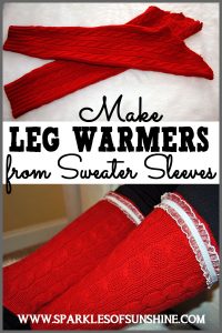 Make leg warmers from the sleeves of an old sweater. See the tutorial at Sparkles of Sunshine.