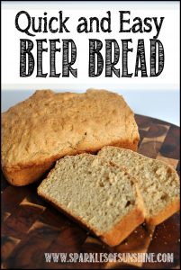 Quick and easy beer bread recipe using only 3 ingredients. Get the recipe at Sparkles of Sunshine!