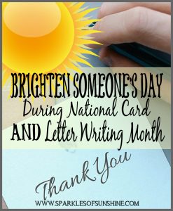 Brighten someone's day during National Card and Letter Writing Month. Find 20 reasons to send someone a card at Sparkles of Sunshine!