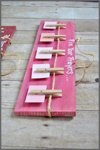Learn how to make your own Pin Your Prayers pallet wood sign for your home at Sparkles of Sunshine.