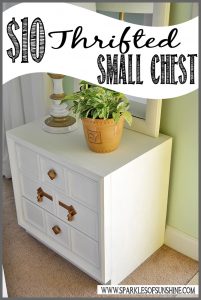 Check out an easy thrift store small chest makeover at Sparkles of Sunshine. A beat-up thrifted $10 small chest gets transformed into a beauty!