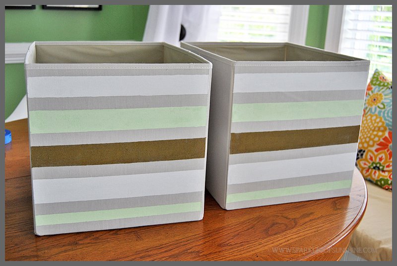 Have cheap storage bins lacking personality? Check out this easy storage bin makeover at Sparkles of Sunshine! All you need is painters tape, paint and a little time to make this easy transformation!
