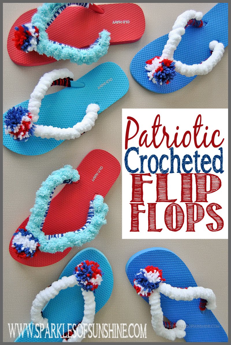 Easy Patriotic Crocheted Flip Flops Free Pattern at Sparkles of Sunshine.