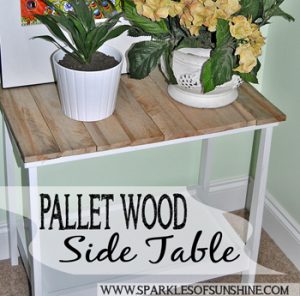 This easy pallet wood side table at Sparkles of Sunshine only cost $3 to make after a trip to the thrift store!