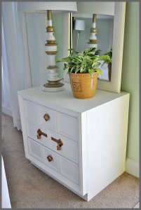 Check out an easy thrift store side table makeover at Sparkles of Sunshine. A beat-up thrifted $10 side table gets transformed into a beauty!
