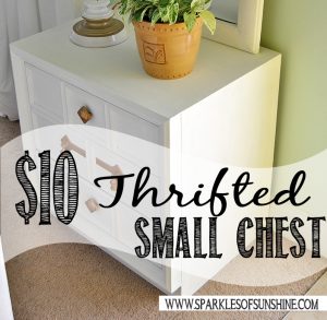 Check out an easy thrift store small chest makeover at Sparkles of Sunshine. A beat-up thrifted $10 small chest gets transformed into a beauty!