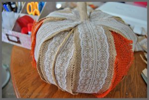 Check out this easy DIY burlap & lace rustic pumpkin at Sparkles of Sunshine. It's the perfect addition to your fall decor!