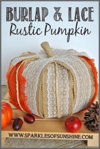 Check out this easy DIY burlap & lace rustic pumpkin at Sparkles of Sunshine. It's the perfect addition to your fall decor!