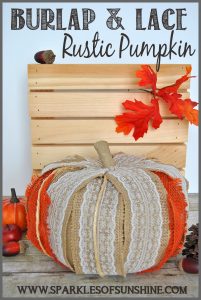 Check out this easy DIY burlap & lace rustic pumpkin at Sparkles of Sunshine. It's the perfect addition to your fall decor!