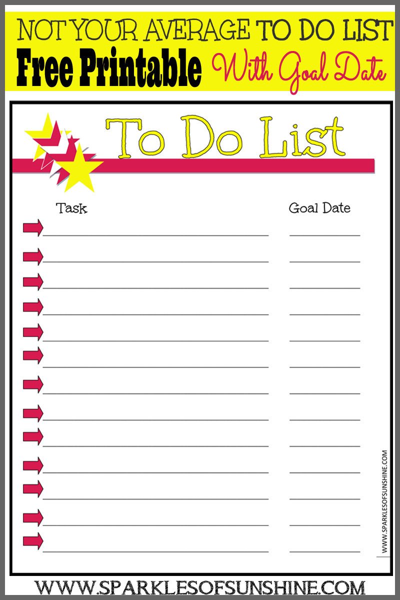 You need this....FREE PRINTABLE to do list with goal dates. Get stuff done by creating a goal date for completion!