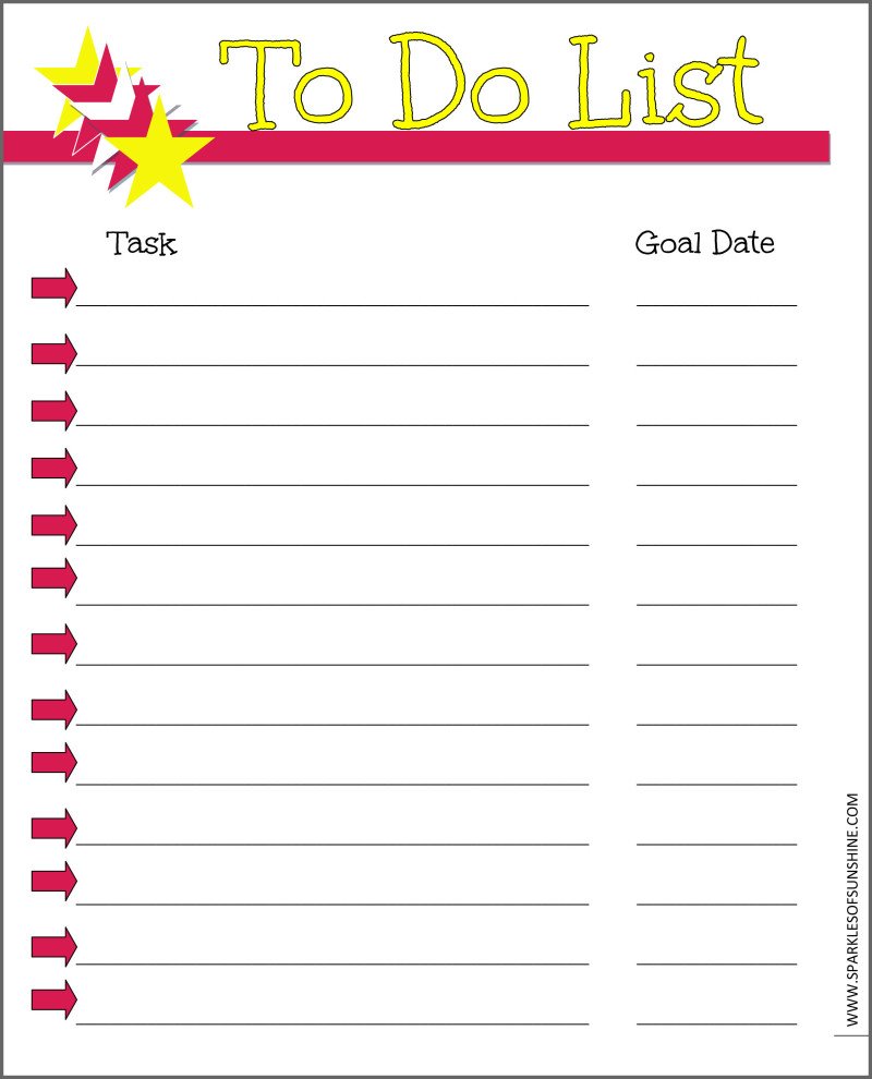 Printable To Do List With Goal Date