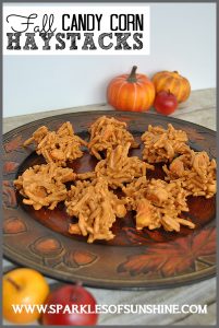 Can you believe this Fall Candy Corn Haystacks Recipe only requires 3 ingredients? These easy no-bake cookies will top your list!