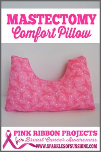 Learn how to make an easy mastectomy comfort pillow for someone in need at Sparkles of Sunshine. Check out all the Pink Ribbon Projects in support of Breast Cancer Awareness Month!