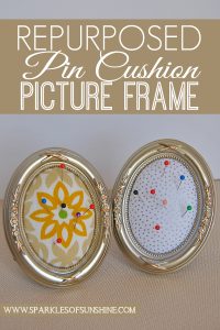 Check out this frugal gift idea, it's genius! Repurpose a picture frame into something useful...a pin cushion!