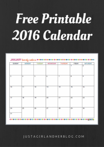 Just a Girl and Her Blog free printable 2016 Calendars