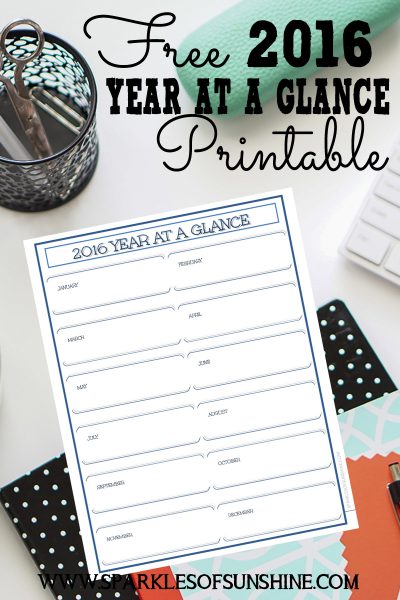 Free 2016 Year at a Glance Printable - Sparkles of Sunshine