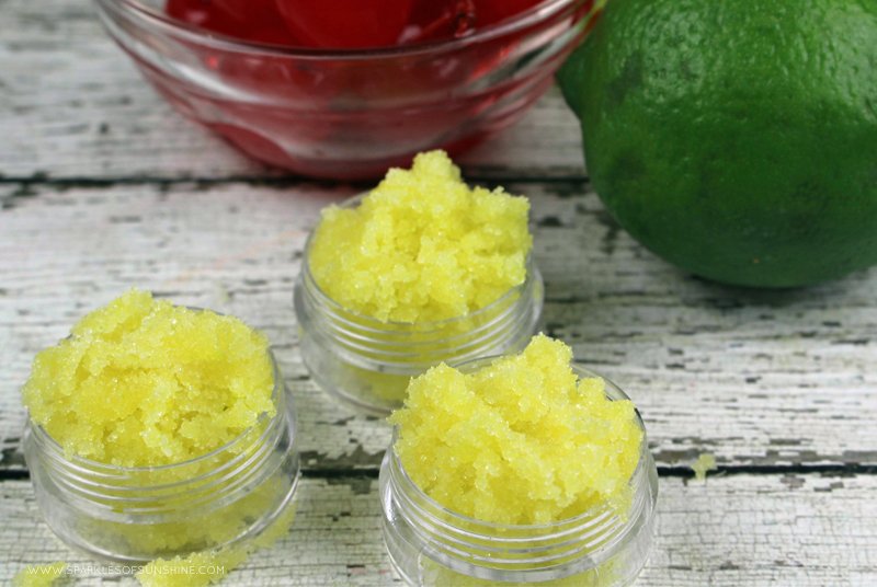 Use this cherry limeade lip scrub to get soft, kissable lips naturally. Get the easy DIY recipe today at Sparkles of Sunshine.