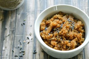 Keep skin smooth and hydrated by using this all natural lavender sugar scrub. Get the recipe to make your own lavender sugar scrub today!