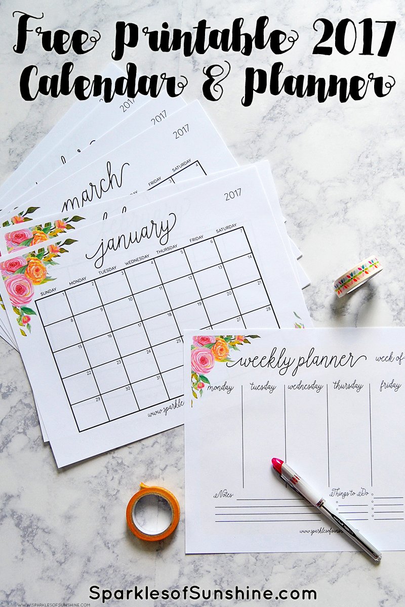 Free Printable 2017 Monthly Calendar and