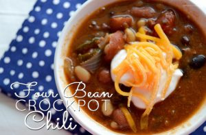 Warm up once cooler weather hits with this tasty recipe for Four Bean Crockpot Chili.