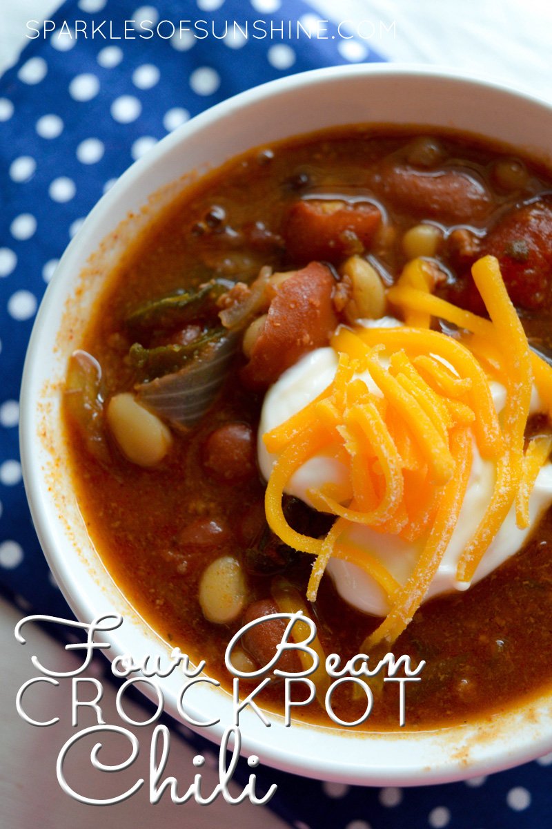 Warm up once cooler weather hits with this tasty recipe for Four Bean Crockpot Chili.