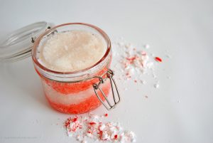 This easy to make candy cane sugar scrub will help you relax during this busy holiday season.