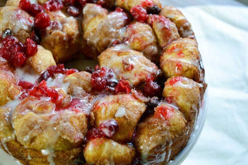 Celebrate the holidays with a tasty recipe for Cranberry & Raisin Monkey Bread. Not only does it make a beautiful display, but it's super delicious, too. Get the recipe at Sparkles of Sunshine today.