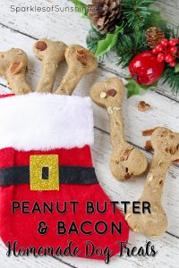 Don't forget about your furry friends this holiday season. Fill their stocking with these tasty peanut butter & bacon homemade dog treats!