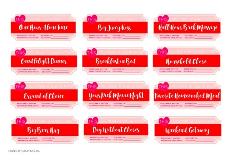 Valentine's Day Free Printable Love Coupons - Sparkles of Sunshine