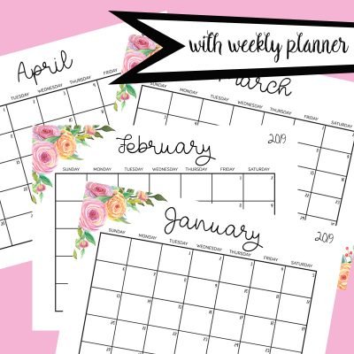 Stay organized in 2019 with the free printable 2019 calendar with weekly planner at Sparkles of Sunshine.